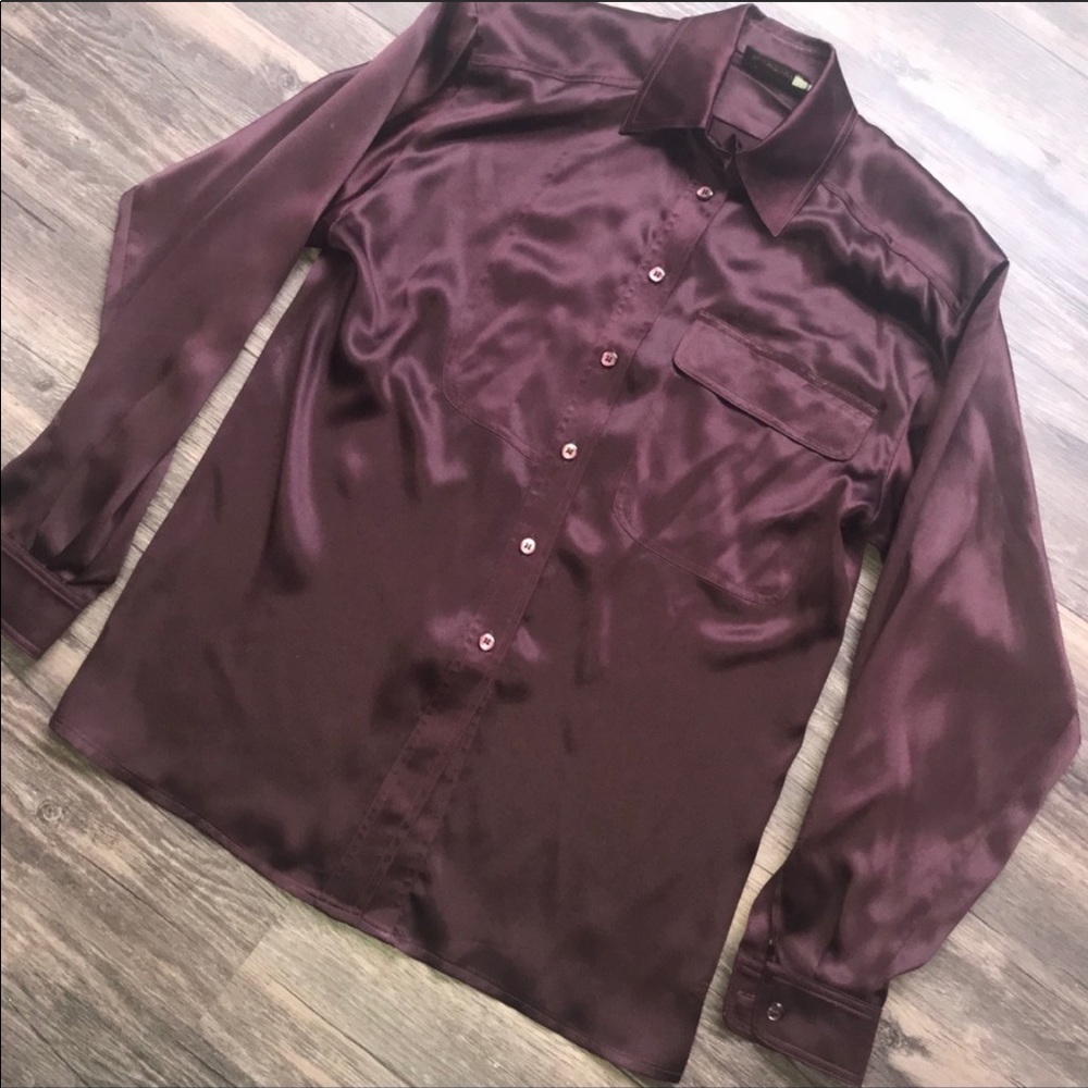 {M} Escada Silk Vintage Button Up Burgundy Blouse